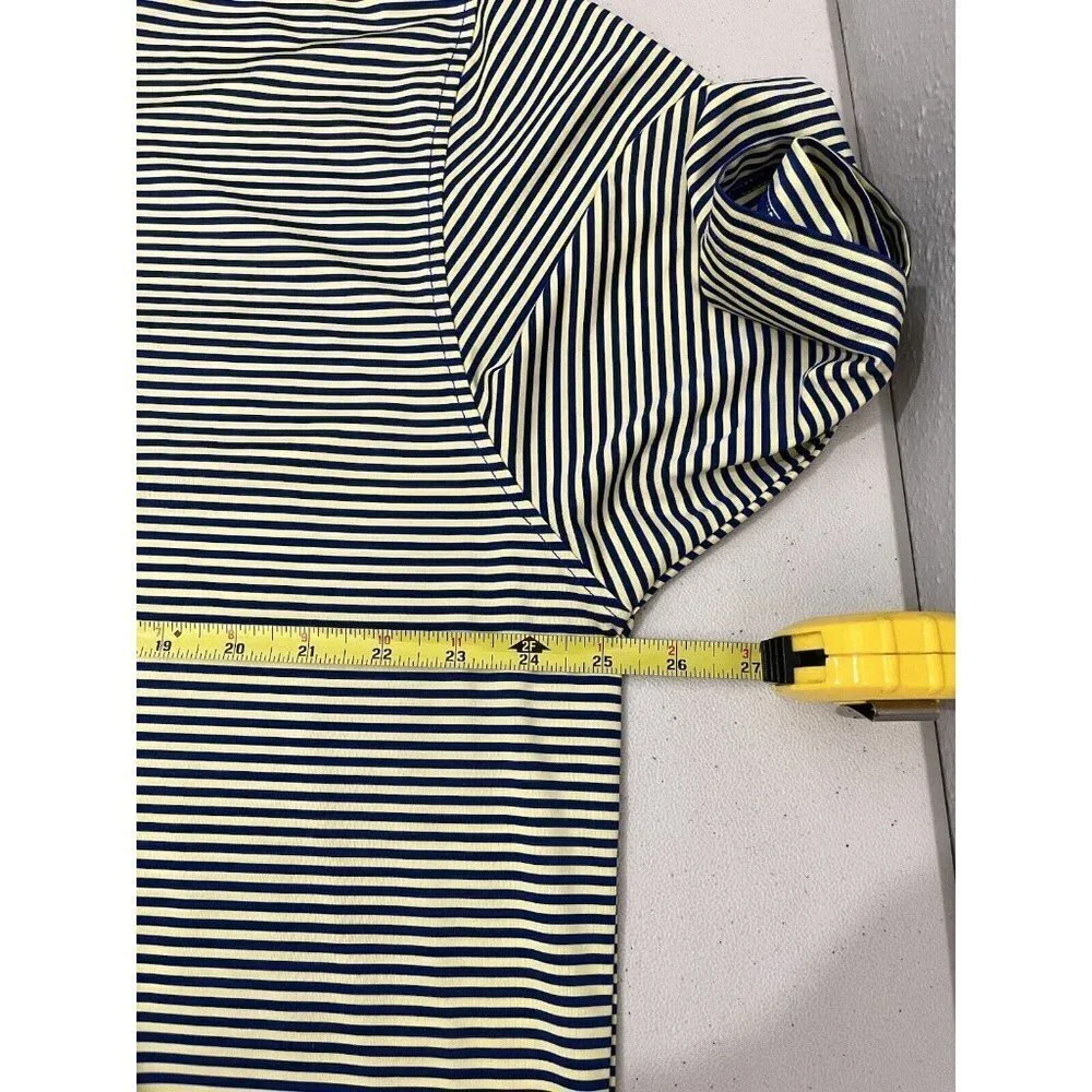 Foot Joy Golf Shirt Men XL Yellow And Blue Striped Short Sleeve 3 Button Collar